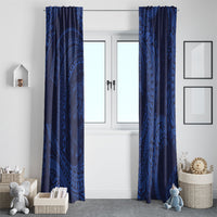 Hawaiian Turtle and Shark Window Curtain Kakau Tribal with Polynesian Pattern Blue Color