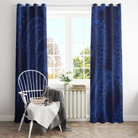 Hawaiian Turtle and Shark Window Curtain Kakau Tribal with Polynesian Pattern Blue Color