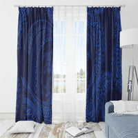 Hawaiian Turtle and Shark Window Curtain Kakau Tribal with Polynesian Pattern Blue Color
