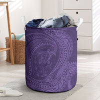 Hawaiian Turtle and Shark Laundry Basket Kakau Tribal with Polynesian Pattern Purple Color