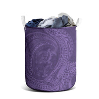 Hawaiian Turtle and Shark Laundry Basket Kakau Tribal with Polynesian Pattern Purple Color