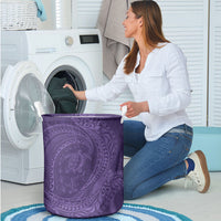 Hawaiian Turtle and Shark Laundry Basket Kakau Tribal with Polynesian Pattern Purple Color