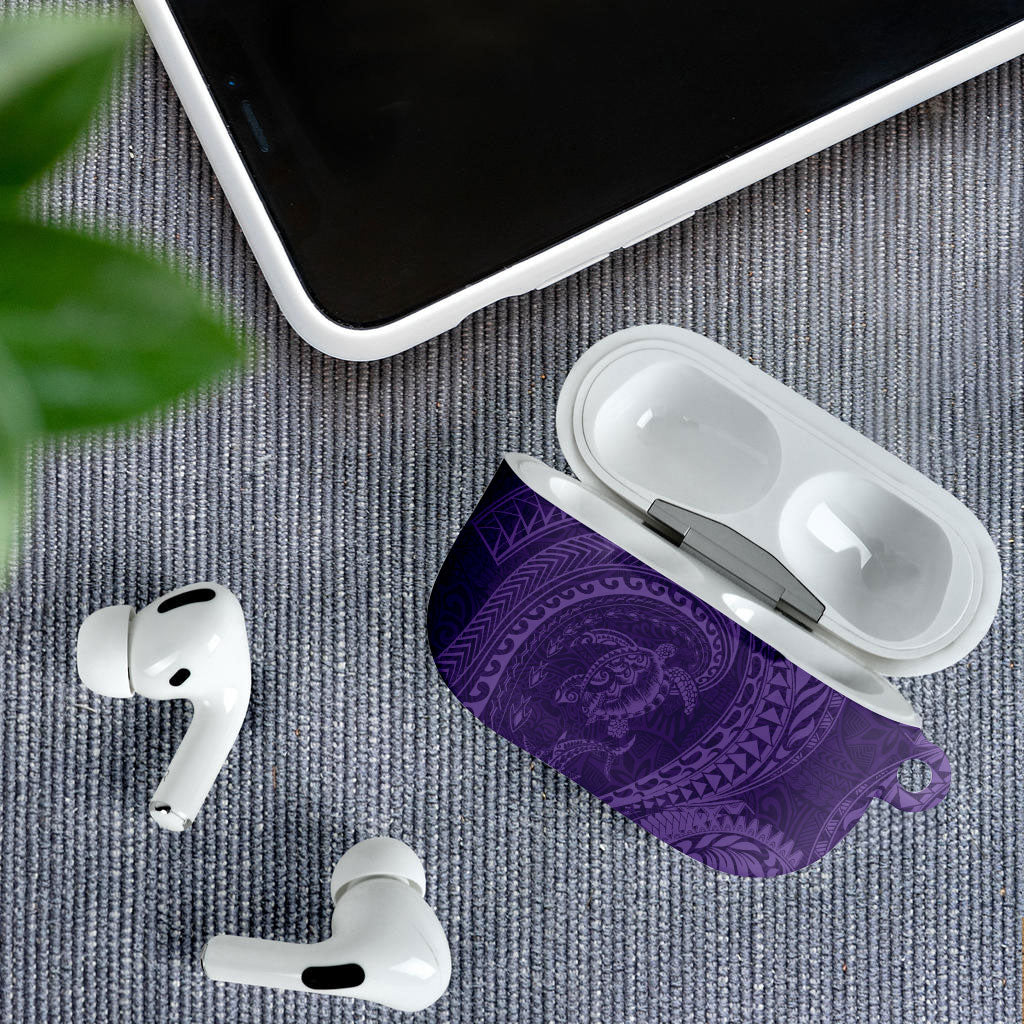 Hawaiian Turtle and Shark AirPods Case Kakau Tribal with Polynesian Pattern Purple Color