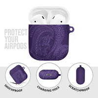 Hawaiian Turtle and Shark AirPods Case Kakau Tribal with Polynesian Pattern Purple Color