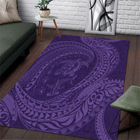 Hawaiian Turtle and Shark Area Rug Kakau Tribal with Polynesian Pattern Purple Color