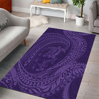 Hawaiian Turtle and Shark Area Rug Kakau Tribal with Polynesian Pattern Purple Color