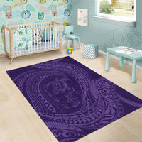 Hawaiian Turtle and Shark Area Rug Kakau Tribal with Polynesian Pattern Purple Color