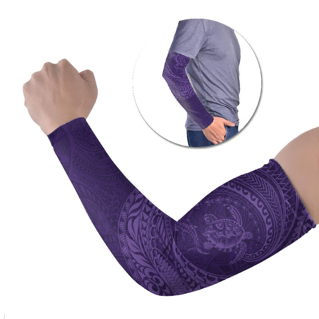 Hawaiian Turtle and Shark Arm Sleeves Kakau Tribal with Polynesian Pattern Purple Color