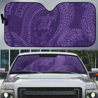 Hawaiian Turtle and Shark Auto Sun Shade Kakau Tribal with Polynesian Pattern Purple Color