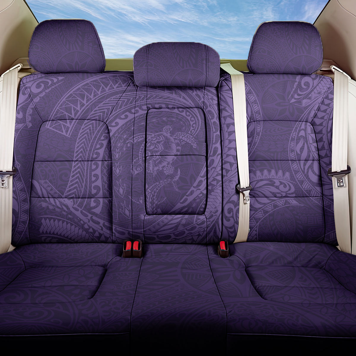 Hawaiian Turtle and Shark Back Car Seat Cover Kakau Tribal with Polynesian Pattern Purple Color