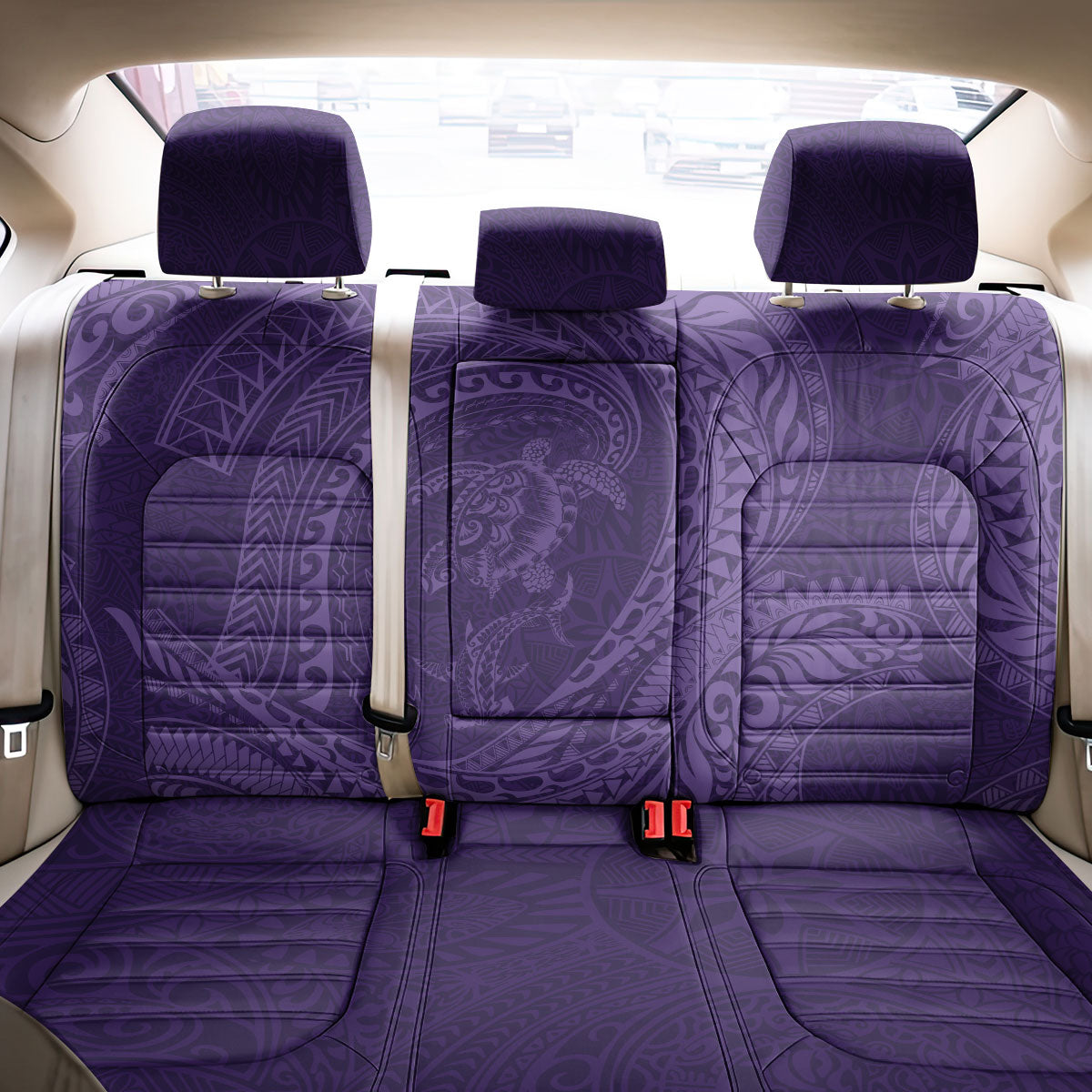 Hawaiian Turtle and Shark Back Car Seat Cover Kakau Tribal with Polynesian Pattern Purple Color