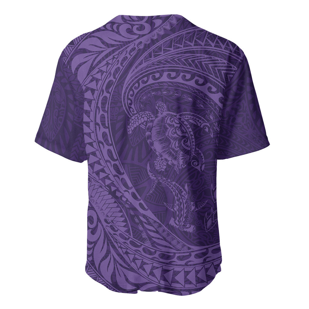 Hawaiian Turtle and Shark Baseball Jersey Kakau Tribal with Polynesian Pattern Purple Color