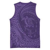 Hawaiian Turtle and Shark Basketball Jersey Kakau Tribal with Polynesian Pattern Purple Color