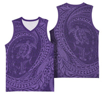 Hawaiian Turtle and Shark Basketball Jersey Kakau Tribal with Polynesian Pattern Purple Color