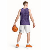 Hawaiian Turtle and Shark Basketball Jersey Kakau Tribal with Polynesian Pattern Purple Color