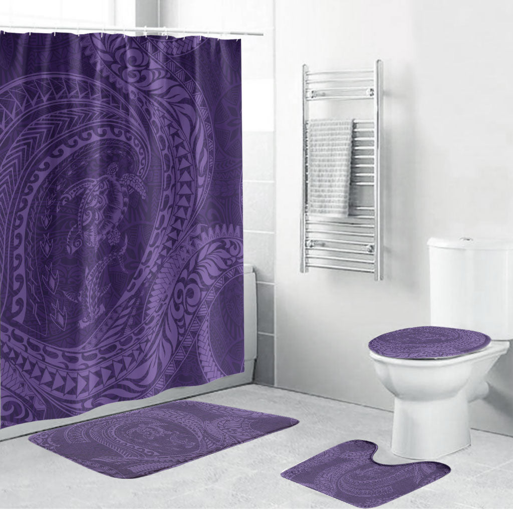 Hawaiian Turtle and Shark Bathroom Set Kakau Tribal with Polynesian Pattern Purple Color