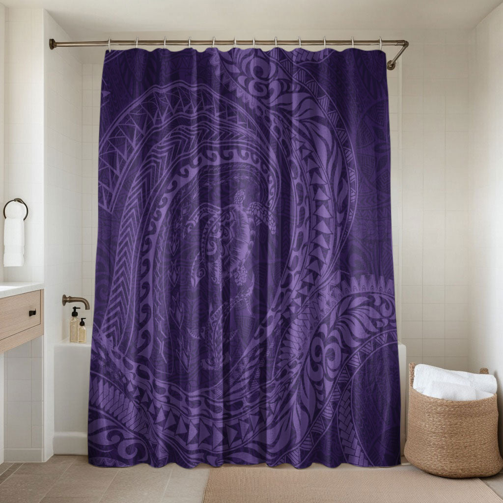 Hawaiian Turtle and Shark Bathroom Set Kakau Tribal with Polynesian Pattern Purple Color