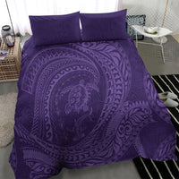 Hawaiian Turtle and Shark Bedding Set Kakau Tribal with Polynesian Pattern Purple Color
