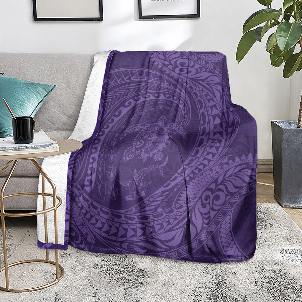 Hawaiian Turtle and Shark Blanket Kakau Tribal with Polynesian Pattern Purple Color