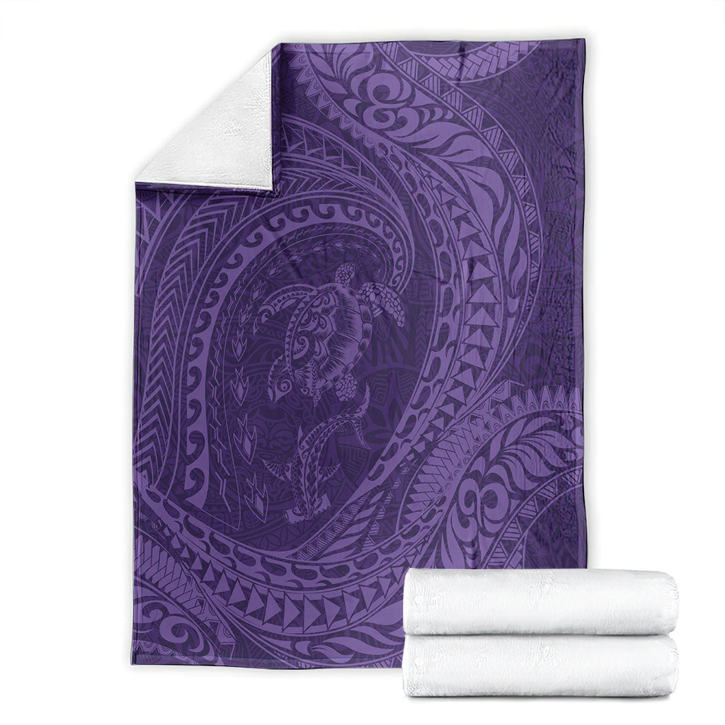 Hawaiian Turtle and Shark Blanket Kakau Tribal with Polynesian Pattern Purple Color