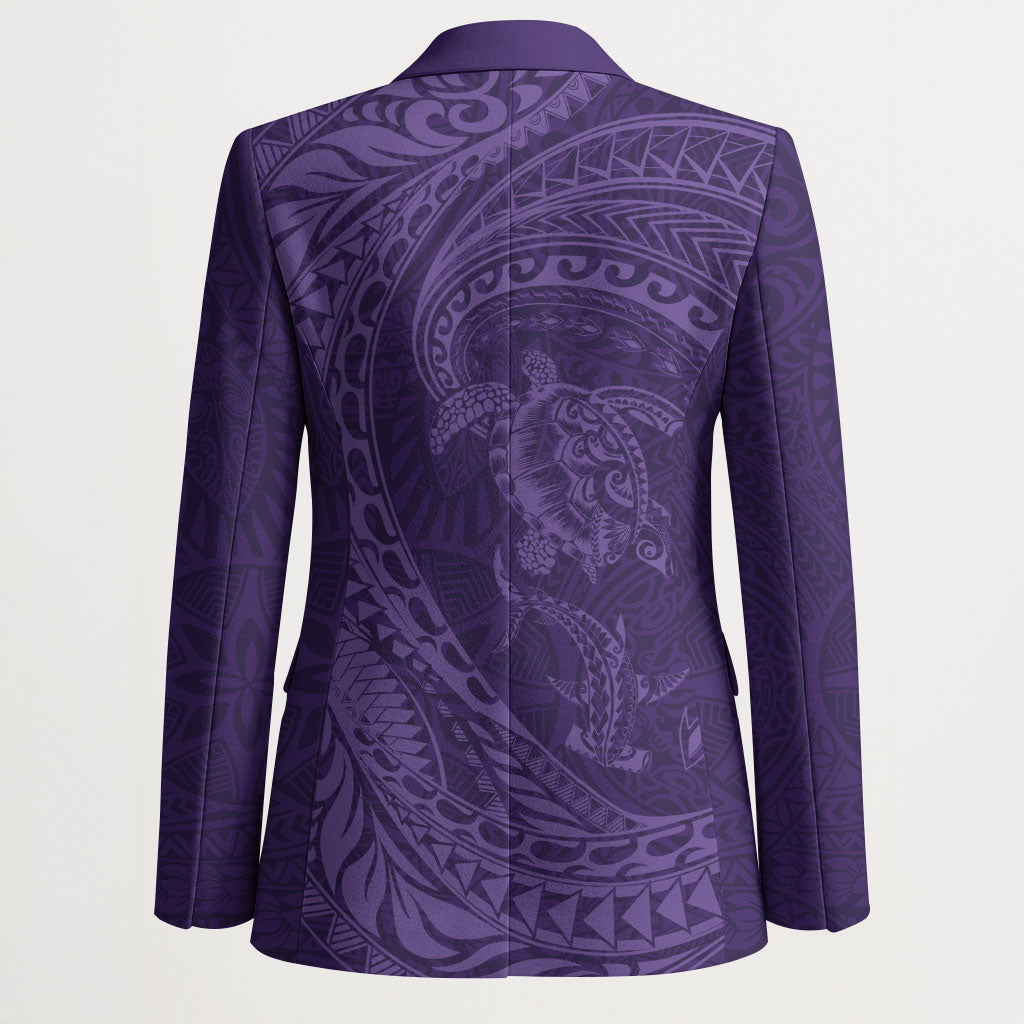 Hawaiian Turtle and Shark Blazer Kakau Tribal with Polynesian Pattern Purple Color