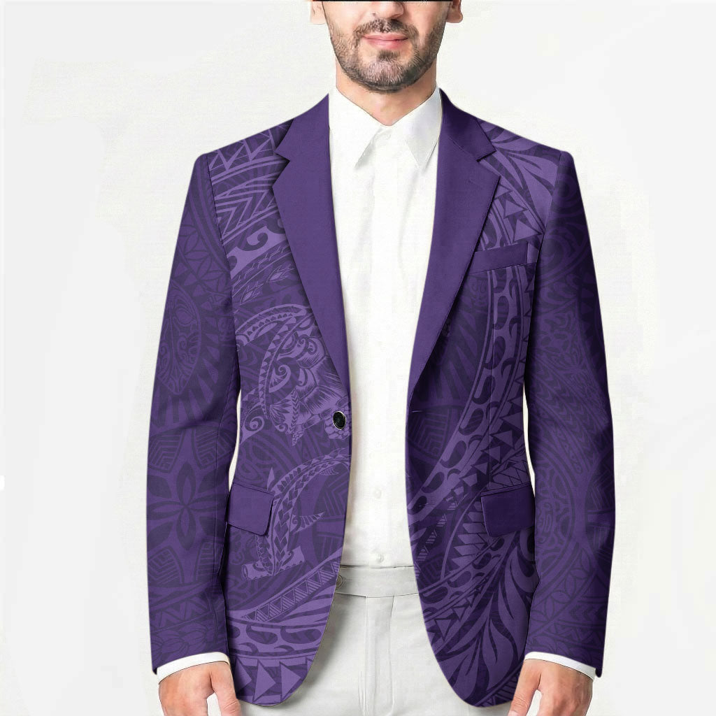 Hawaiian Turtle and Shark Blazer Kakau Tribal with Polynesian Pattern Purple Color