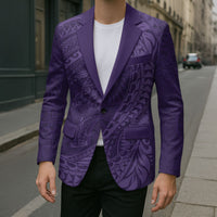 Hawaiian Turtle and Shark Blazer Kakau Tribal with Polynesian Pattern Purple Color