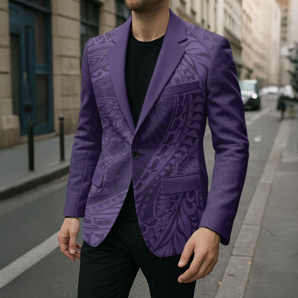 Hawaiian Turtle and Shark Blazer Kakau Tribal with Polynesian Pattern Purple Color