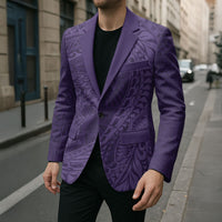Hawaiian Turtle and Shark Blazer Kakau Tribal with Polynesian Pattern Purple Color