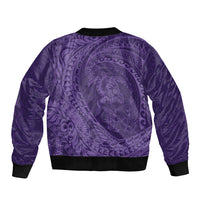 Hawaiian Turtle and Shark Bomber Jacket Kakau Tribal with Polynesian Pattern Purple Color