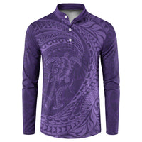 Hawaiian Turtle and Shark Button Sweatshirt Kakau Tribal with Polynesian Pattern Purple Color