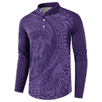 Hawaiian Turtle and Shark Button Sweatshirt Kakau Tribal with Polynesian Pattern Purple Color