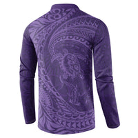 Hawaiian Turtle and Shark Button Sweatshirt Kakau Tribal with Polynesian Pattern Purple Color