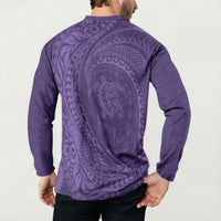 Hawaiian Turtle and Shark Button Sweatshirt Kakau Tribal with Polynesian Pattern Purple Color