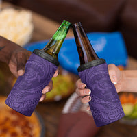 Hawaiian Turtle and Shark 4 in 1 Can Cooler Tumbler Kakau Tribal with Polynesian Pattern Purple Color