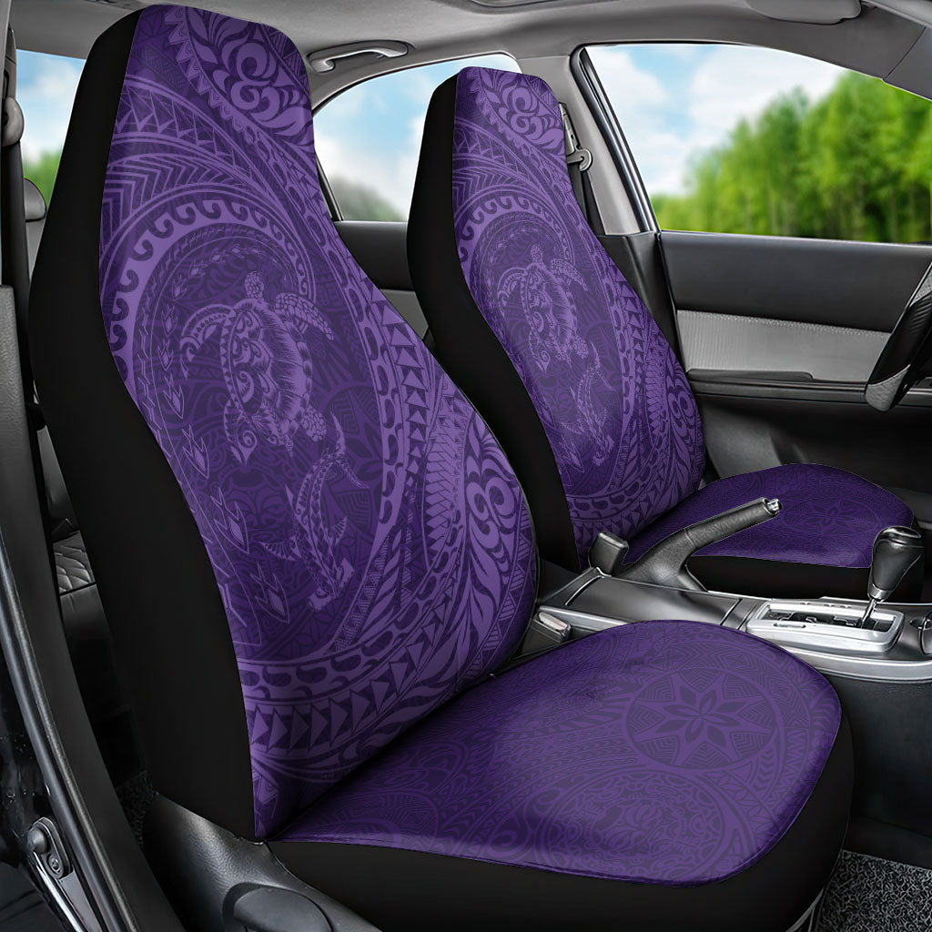 Hawaiian Turtle and Shark Car Seat Cover Kakau Tribal with Polynesian Pattern Purple Color