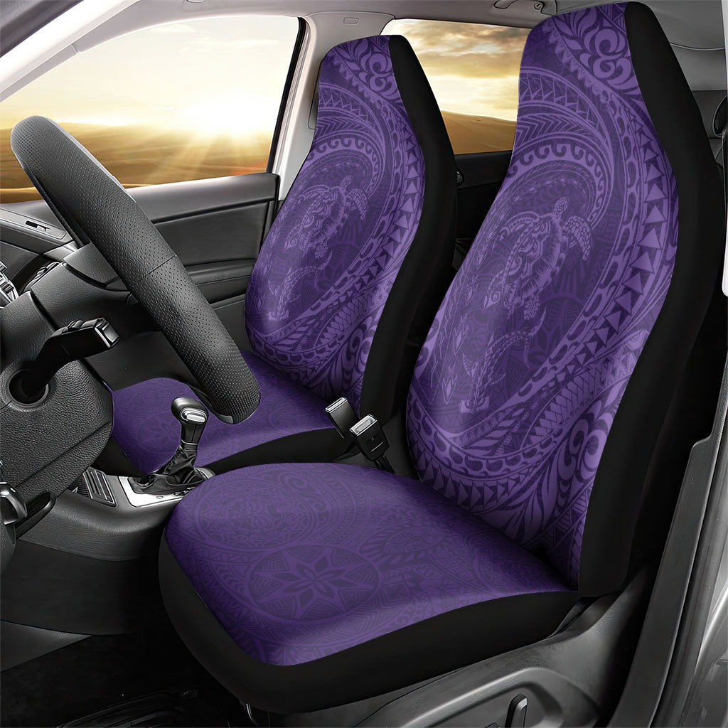 Hawaiian Turtle and Shark Car Seat Cover Kakau Tribal with Polynesian Pattern Purple Color
