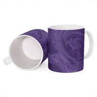 Hawaiian Turtle and Shark Ceramic Mug Kakau Tribal with Polynesian Pattern Purple Color