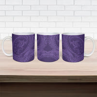 Hawaiian Turtle and Shark Ceramic Mug Kakau Tribal with Polynesian Pattern Purple Color