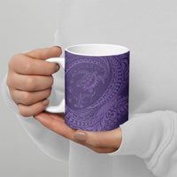 Hawaiian Turtle and Shark Ceramic Mug Kakau Tribal with Polynesian Pattern Purple Color