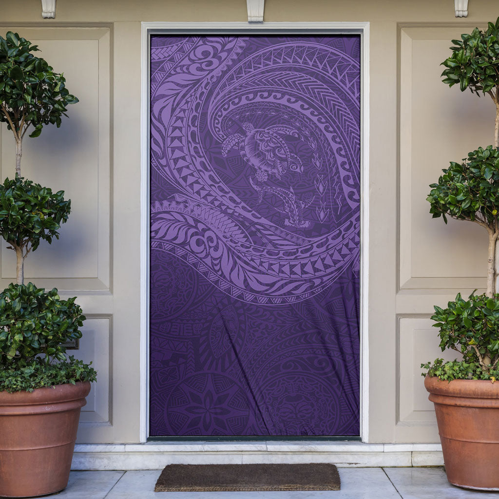 Hawaiian Turtle and Shark Door Cover Kakau Tribal with Polynesian Pattern Purple Color
