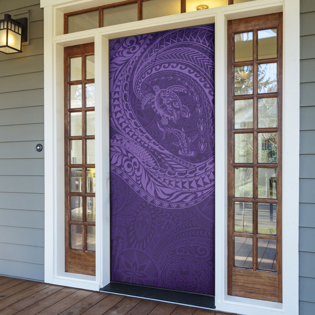 Hawaiian Turtle and Shark Door Cover Kakau Tribal with Polynesian Pattern Purple Color