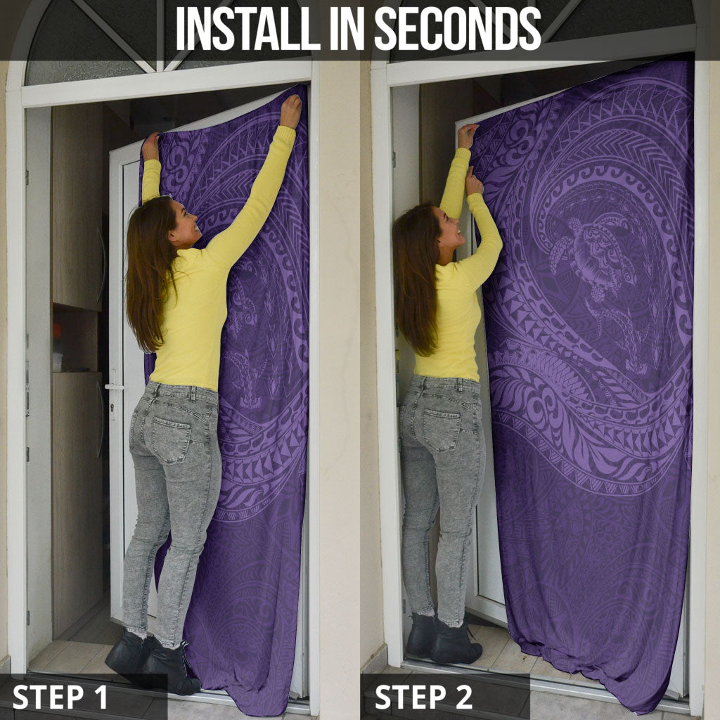 Hawaiian Turtle and Shark Door Cover Kakau Tribal with Polynesian Pattern Purple Color