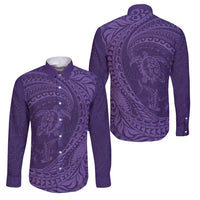 Hawaiian Turtle and Shark Family Matching Off Shoulder Maxi Dress and Hawaiian Shirt Kakau Tribal with Polynesian Pattern Purple Color