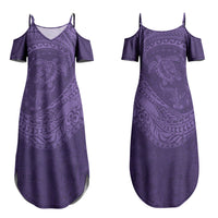 Hawaiian Turtle and Shark Family Matching Summer Maxi Dress and Hawaiian Shirt Kakau Tribal with Polynesian Pattern Purple Color