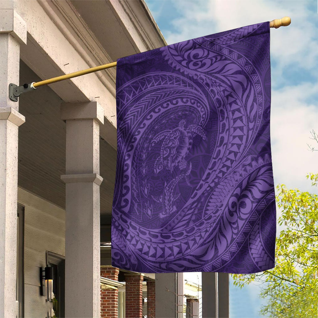 Hawaiian Turtle and Shark Garden Flag Kakau Tribal with Polynesian Pattern Purple Color