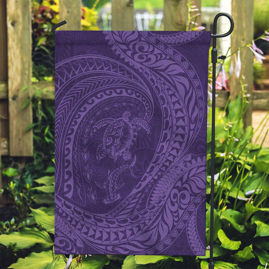 Hawaiian Turtle and Shark Garden Flag Kakau Tribal with Polynesian Pattern Purple Color