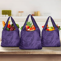 Hawaiian Turtle and Shark Grocery Bag Kakau Tribal with Polynesian Pattern Purple Color