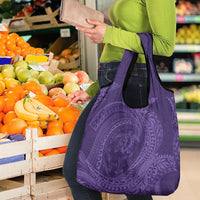 Hawaiian Turtle and Shark Grocery Bag Kakau Tribal with Polynesian Pattern Purple Color