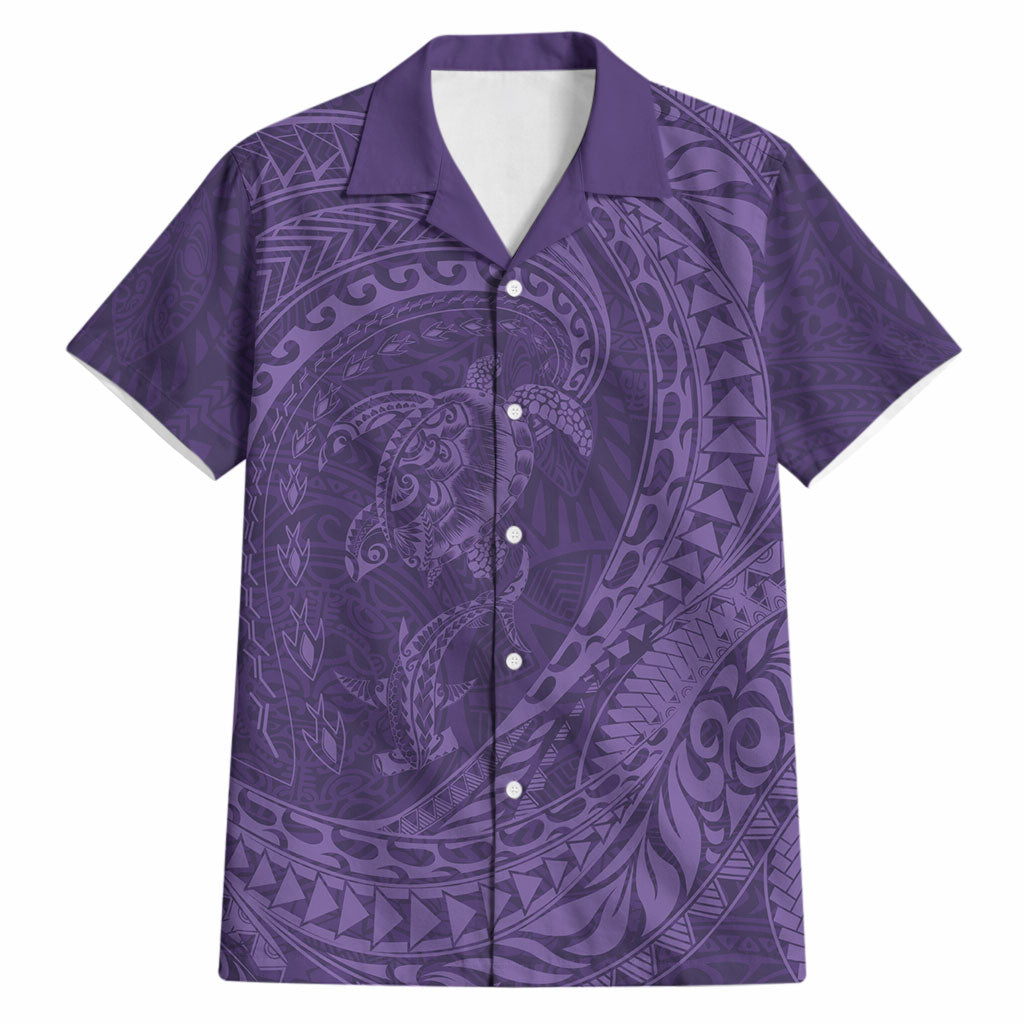 Hawaiian Turtle and Shark Hawaiian Shirt Kakau Tribal with Polynesian Pattern Purple Color